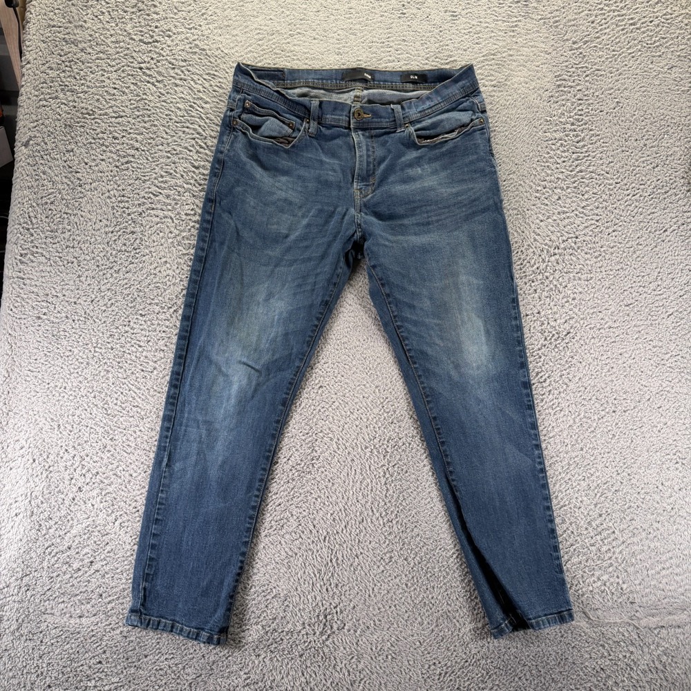 Rohm Jeans Mens 36x30 Blue Cotton Denim Straight Slim Fit Faded Workwear Stretch